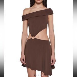 Brown Off-Shoulder Cut-Out Dress